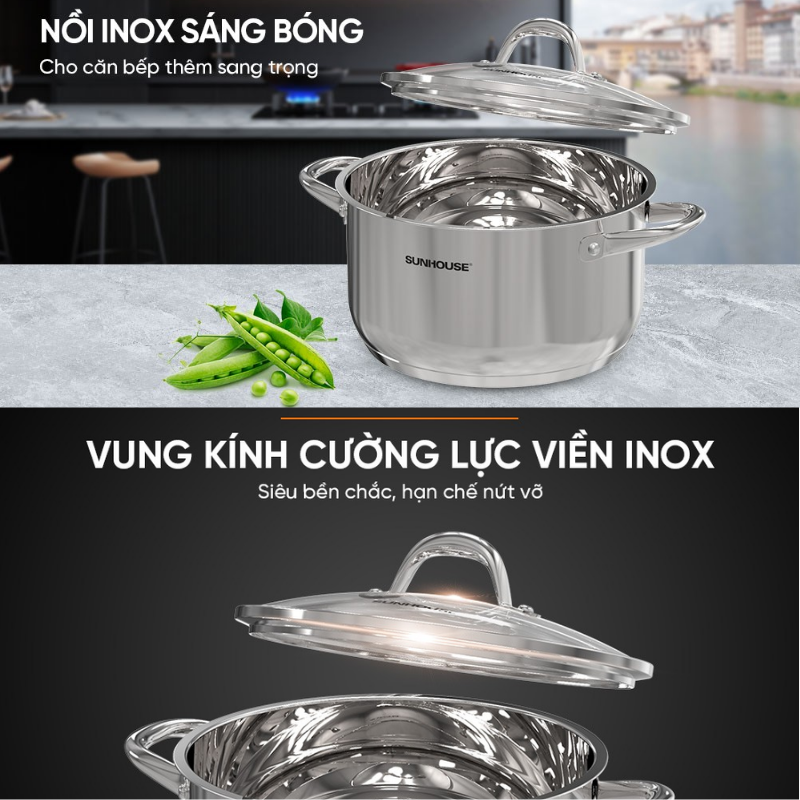Nồi Inox 3 đáy Sunhouse SHG301-16/18/24/28/32