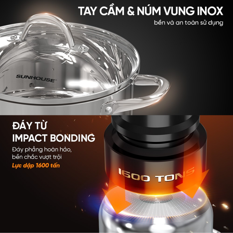 Nồi Inox 3 đáy Sunhouse SHG301-16/18/24/28/32