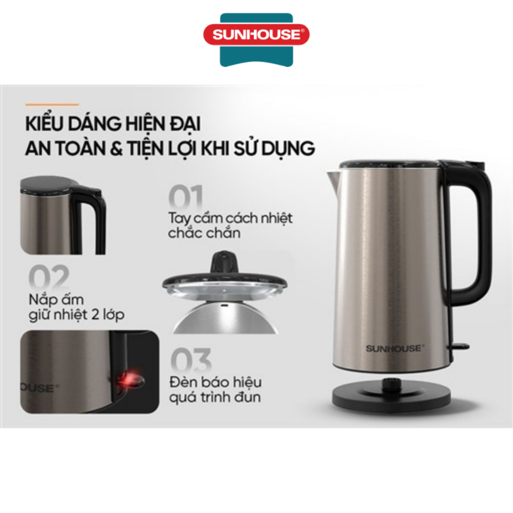 Ấm siêu tốc Inox 2 lớp 2L Sunhouse SHD1396