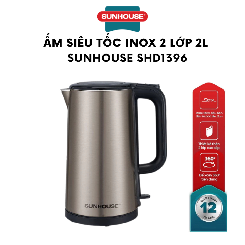 Ấm siêu tốc Inox 2 lớp 2L Sunhouse SHD1396