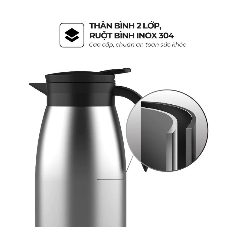 Ấm giữ nhiệt pha trà 1.4L Inox 304 Sunhouse KS-TH1400TI