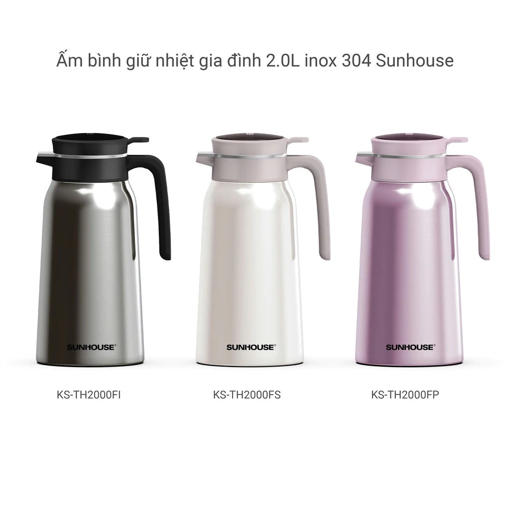 Ấm giữ nhiệt gia đình 2.0L inox 304 Sunhouse KS-TH2000FI