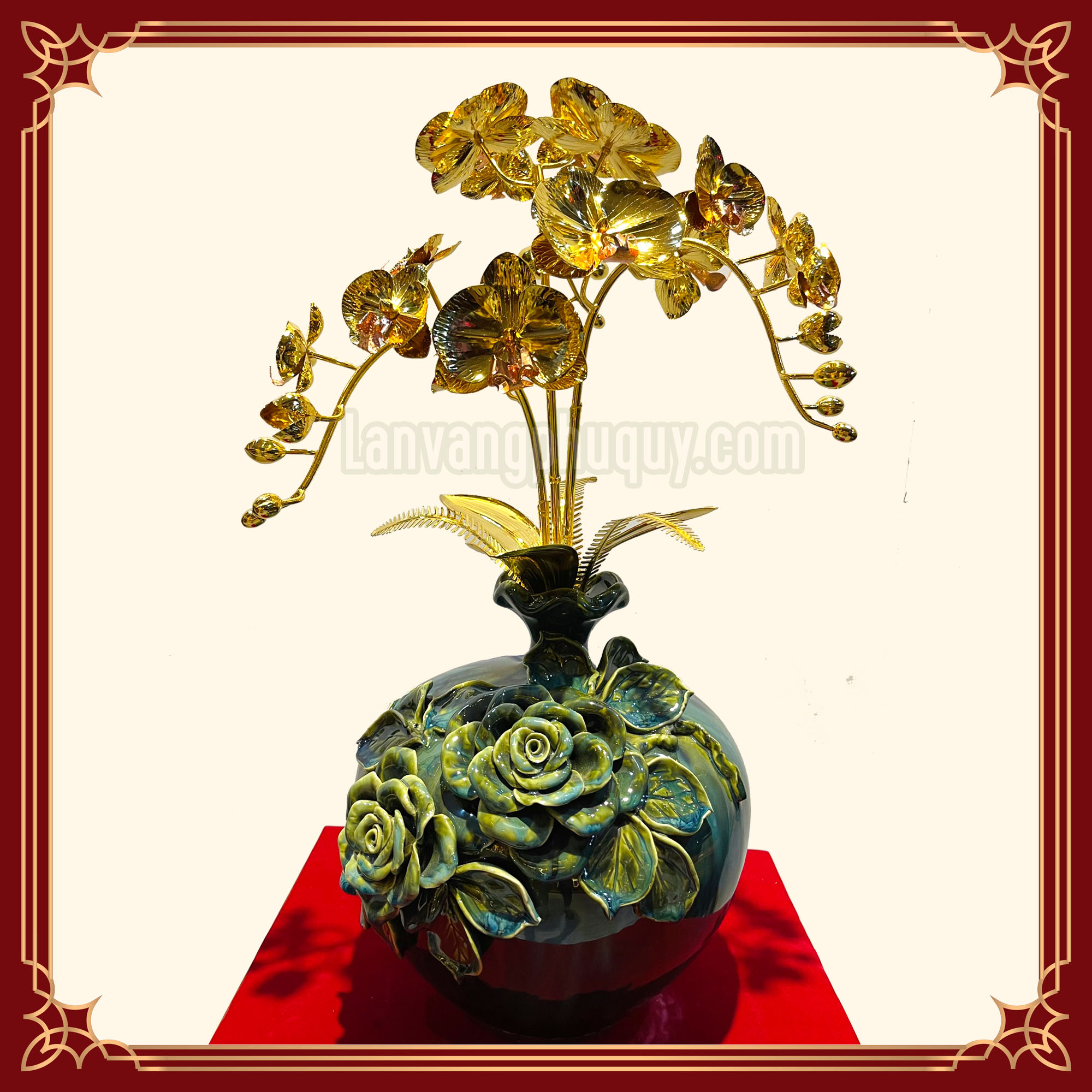 Lan vàng Phú Quý bình hút lộc hoa văn nổi HLDN03