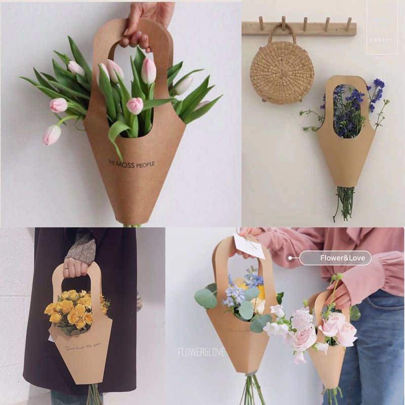 Set 5 cái túi giấy kraft cắm hoa, túi giấy đựng hoa, gói hoa, cây cảnh, quà tặng