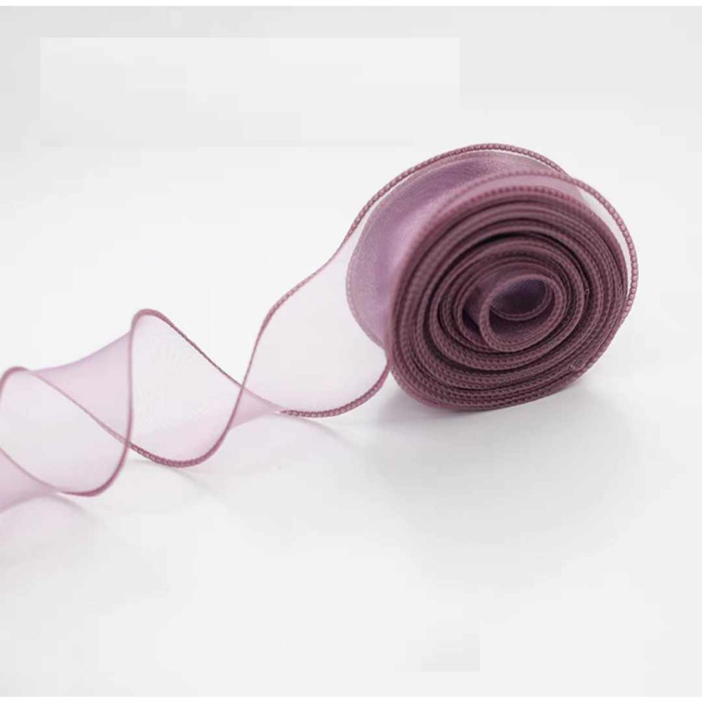 Nguyên cuộn ruy băng voan trơn viền sóng 2 biên gói hoa, gói quà rộng 4cm, dài 9m