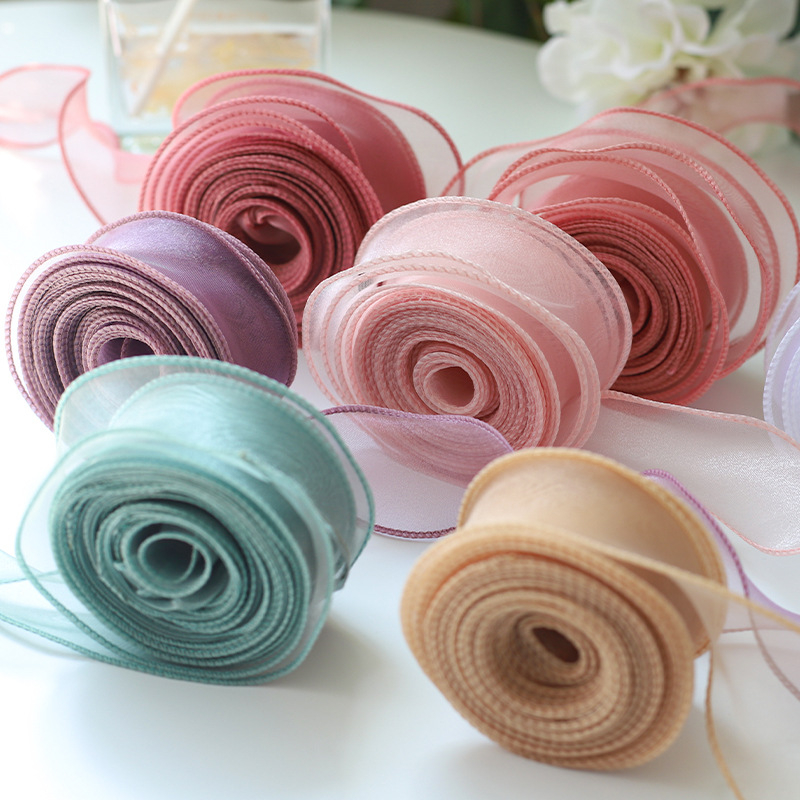 Nguyên cuộn ruy băng voan trơn viền sóng 2 biên gói hoa, gói quà rộng 4cm, dài 9m