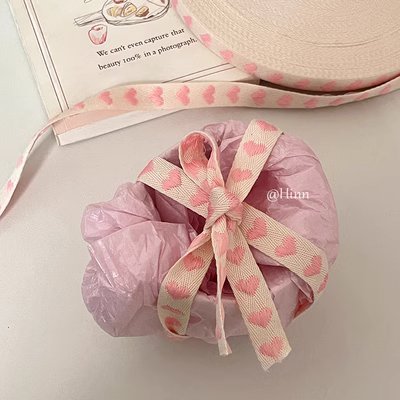 Ruy băng vải thêu hình trái tim, bản rộng 1.6cm