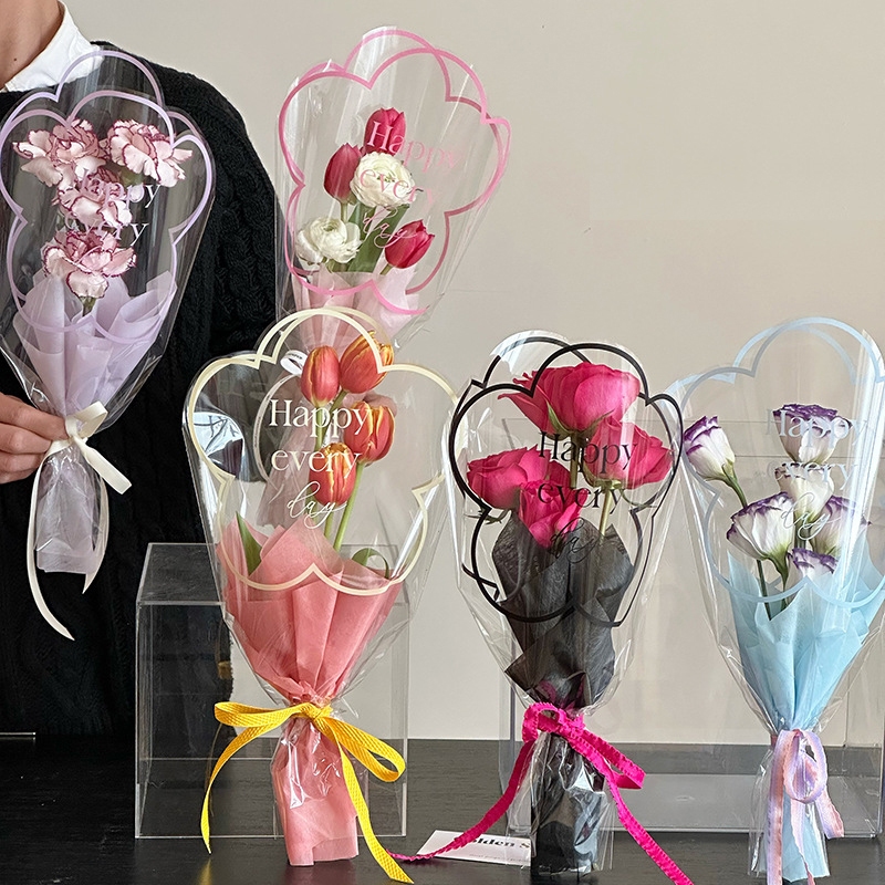 Set 24 túi kiếng in chữ đựng bó hoa 4-5 cành