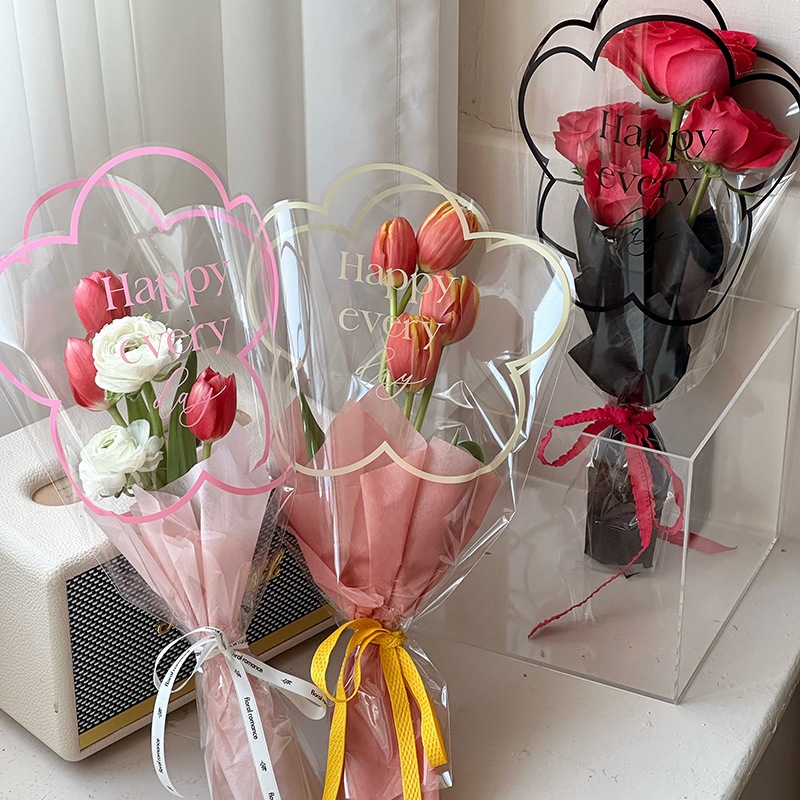 Set 24 túi kiếng in chữ đựng bó hoa 4-5 cành