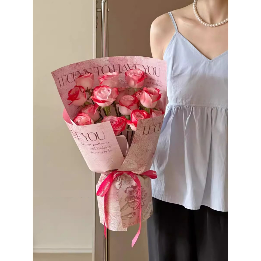 Xấp 10 tờ giấy gói hoa in hình xu hướng mới phong cách Hàn Quốc