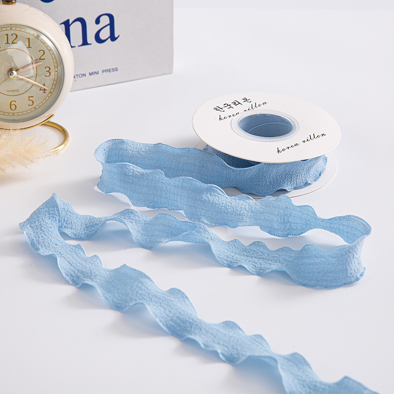 Nguyên cuộn dây ruy băng vải xốp nhún gói hoa, quà, buộc tóc, trang trí tiệc tùng bánh kem màu pastel bản 2.5c