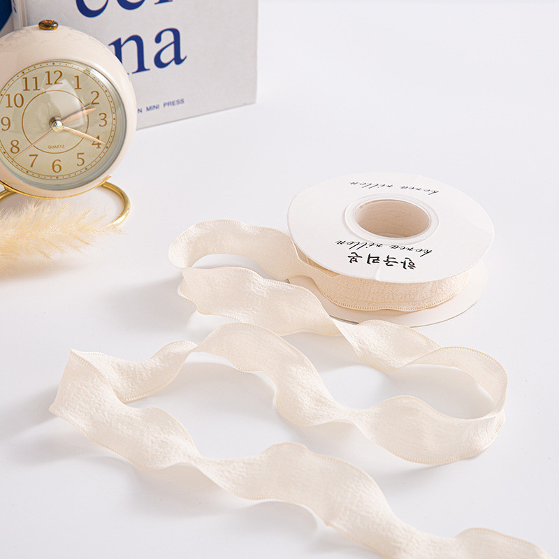 Nguyên cuộn dây ruy băng vải xốp nhún gói hoa, quà, buộc tóc, trang trí tiệc tùng bánh kem màu pastel bản 2.5c