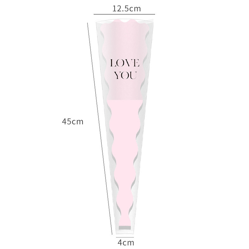 Xấp 20 túi kiếng đựng cành hoa nhiều màu viền sóng in chữ Love You