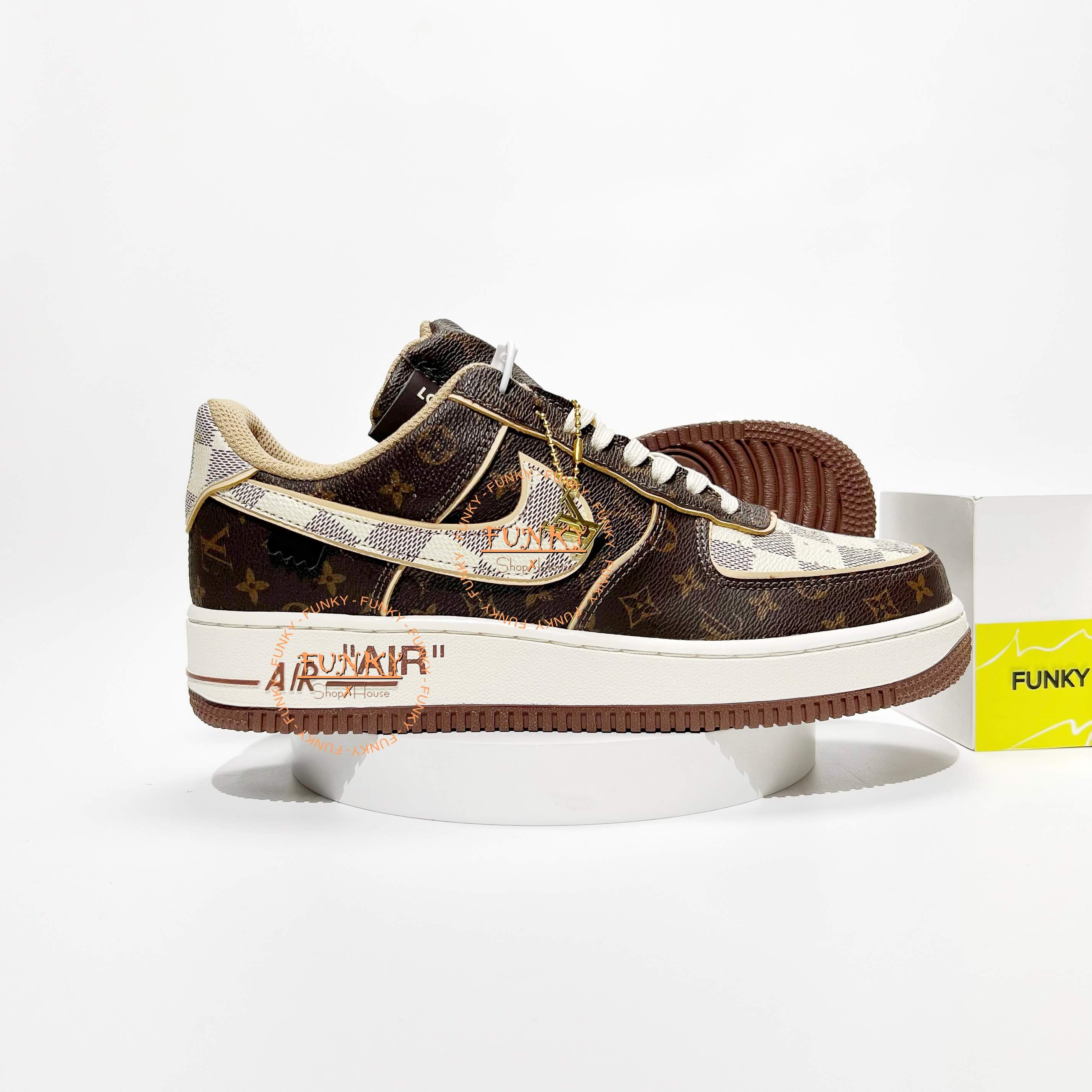Giày L V x N ike Air Force 1 phối Monogram Nâu