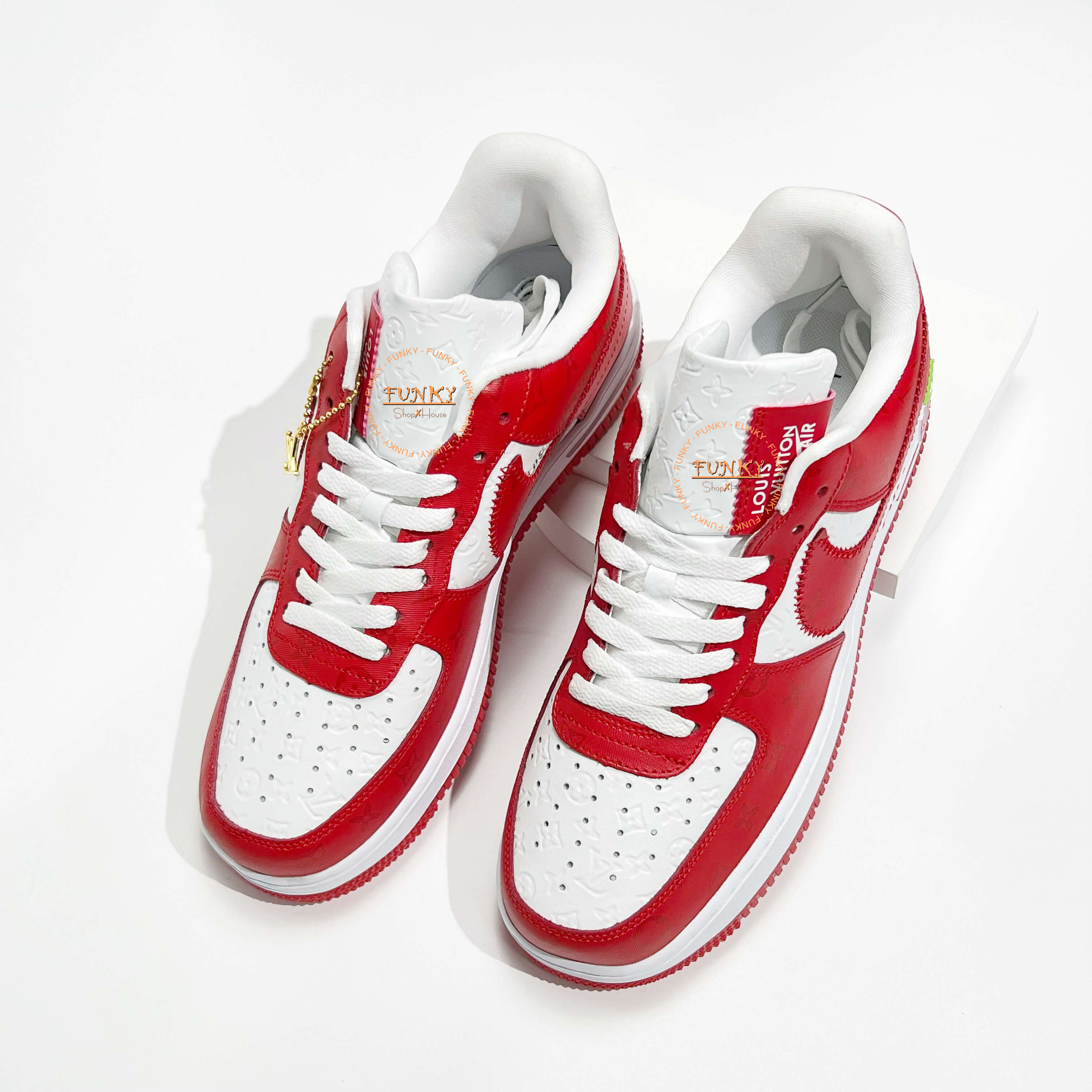 Giày L V x N ike Air Force 1 phối Monogram Đỏ