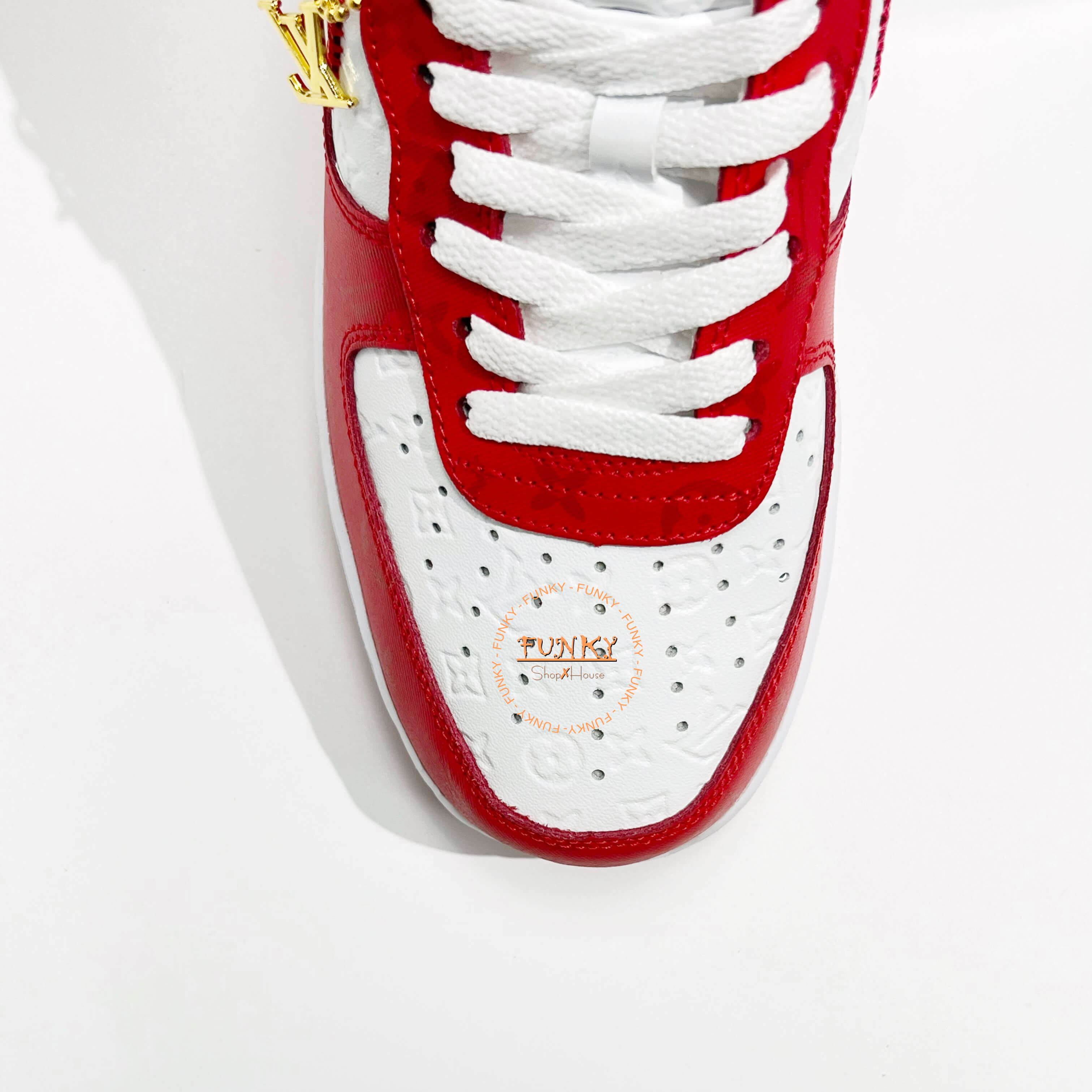 Giày L V x N ike Air Force 1 phối Monogram Đỏ