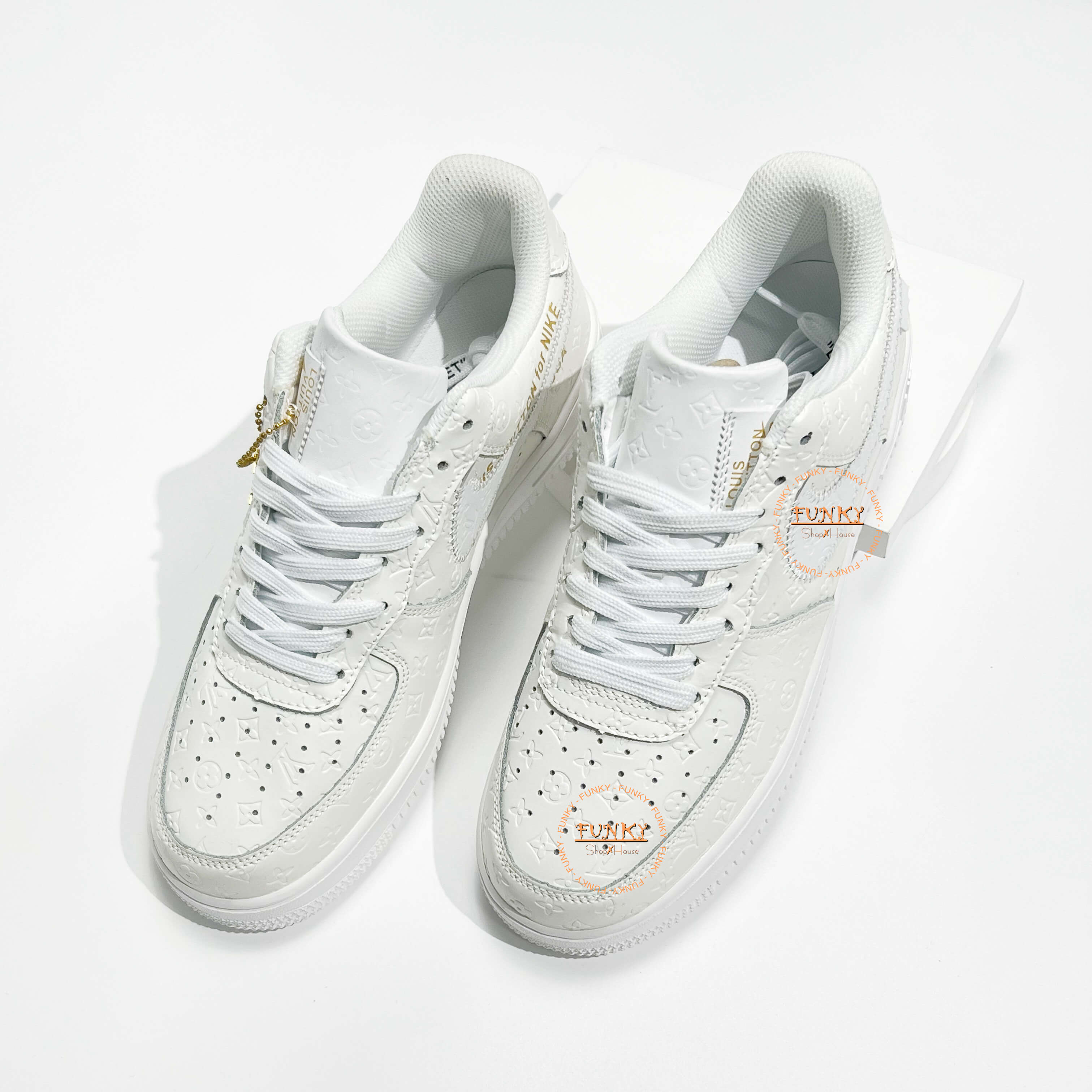 Giày L V x N ike Air Force 1 Monogram Trắng Full