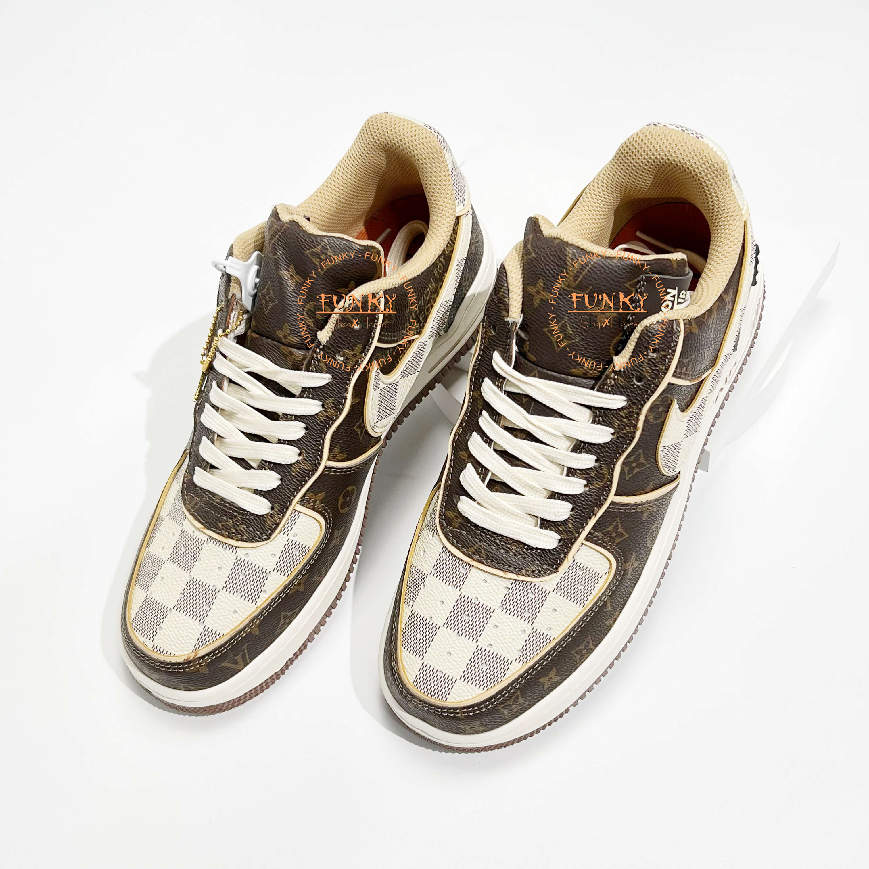 Giày L V x N ike Air Force 1 phối Monogram Nâu