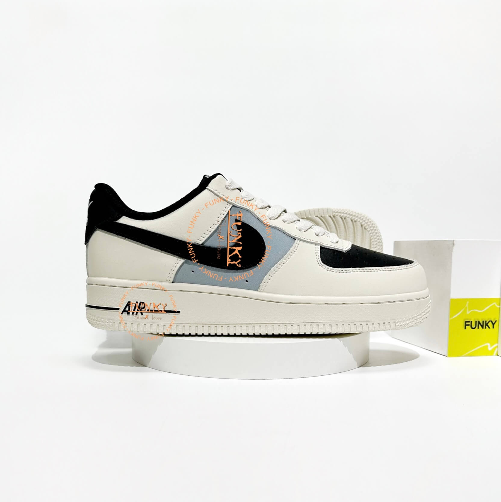 Giày N I K E Air Force 1 Low Cream Black Swoosh Cao Cấp
