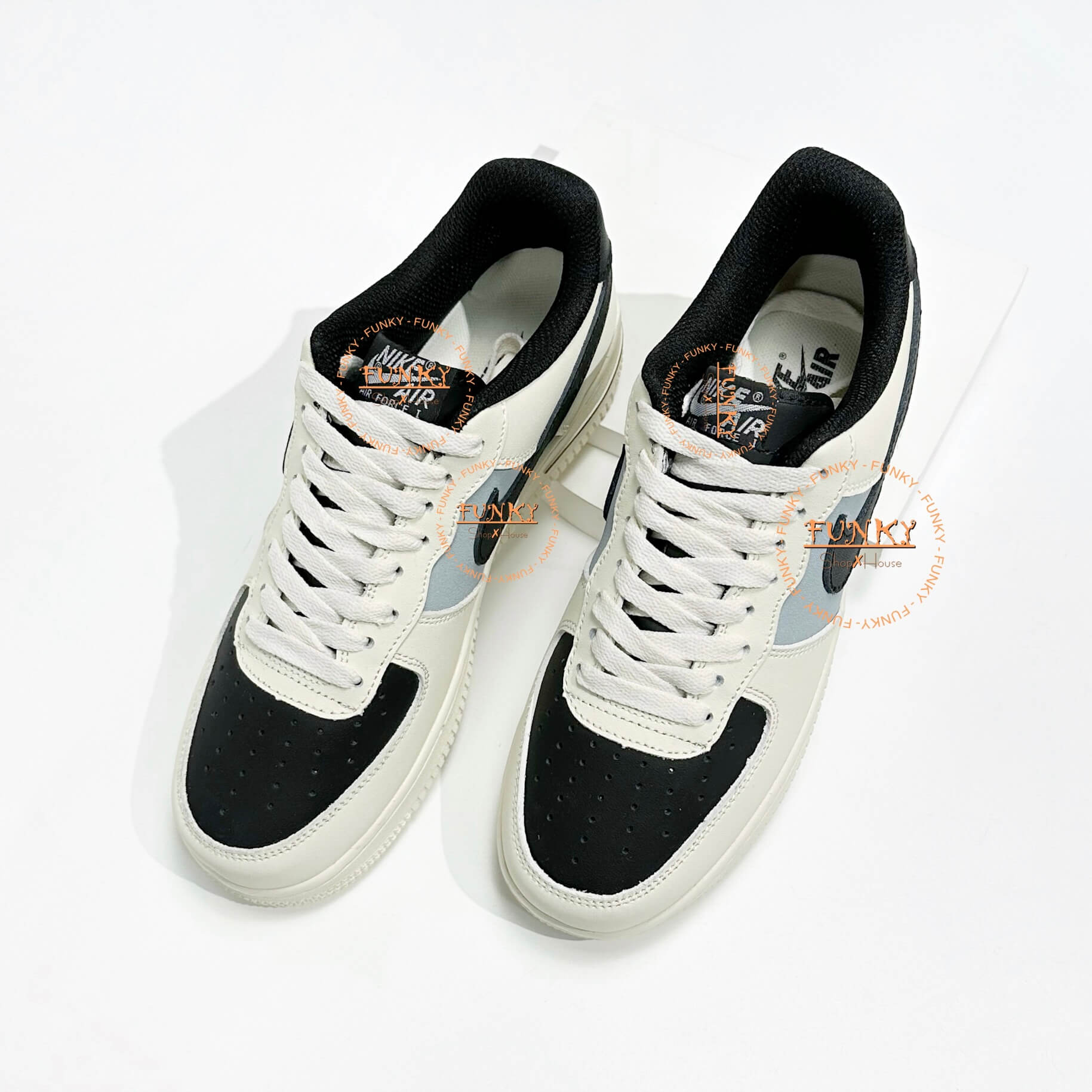 Giày N I K E Air Force 1 Low Cream Black Swoosh Cao Cấp