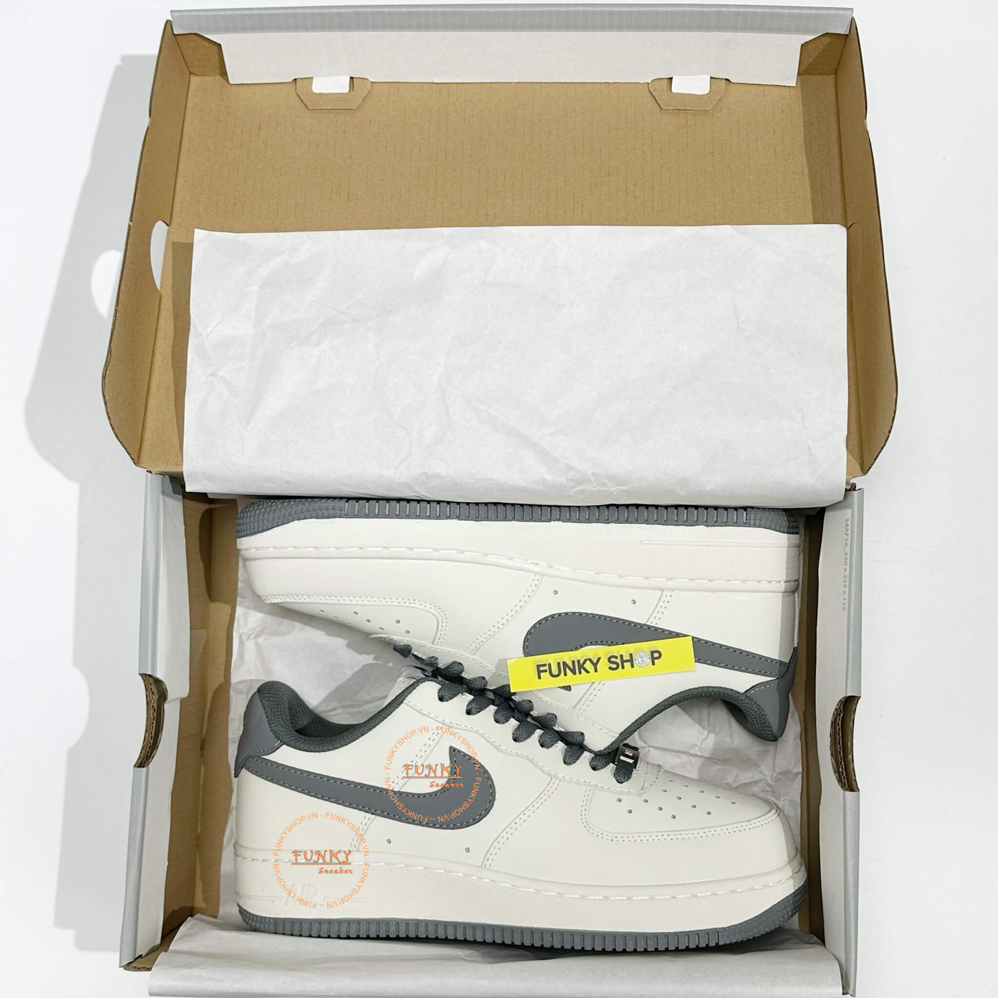 Giày N I K E Air Force 1 Trắng Kem phối Xám Cao Cấp