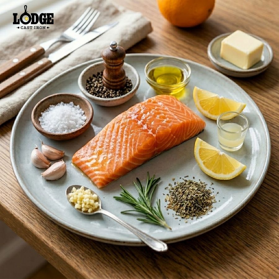 Những nguyên liệu cần chuẩn bị để làm món cá hồi áp chảo sốt bơ tỏi