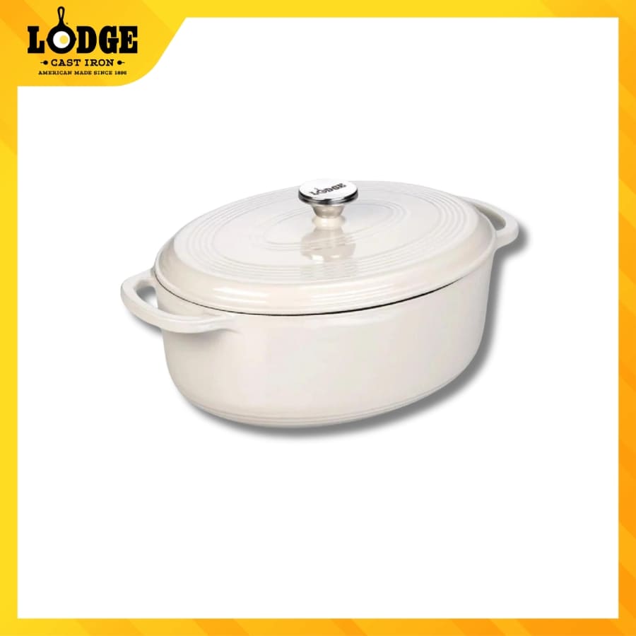 Nồi gang oval LODGE tráng men màu trắng