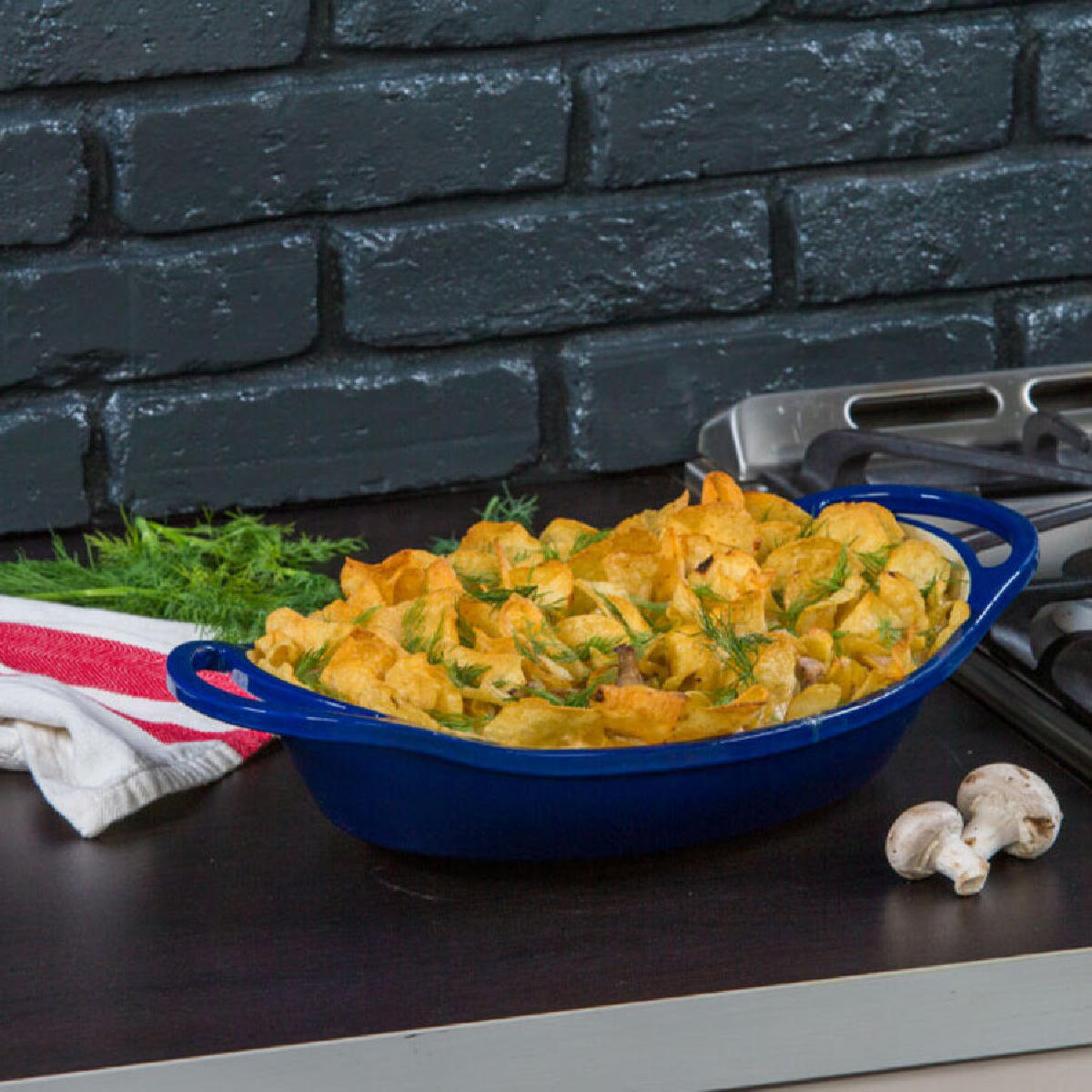 Khay gang tráng men Lodge màu xanh đen