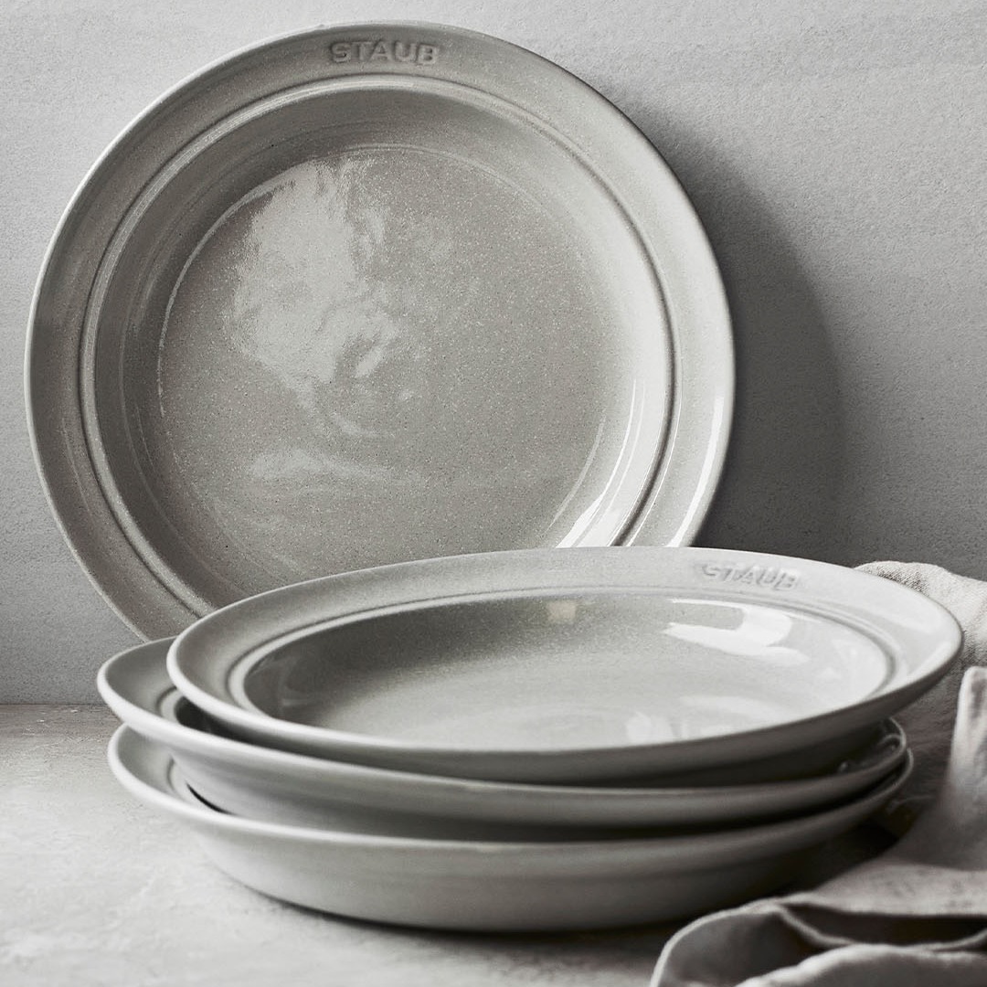 Staub - Bộ gốm chén đĩa màu White Truffle - 14 món