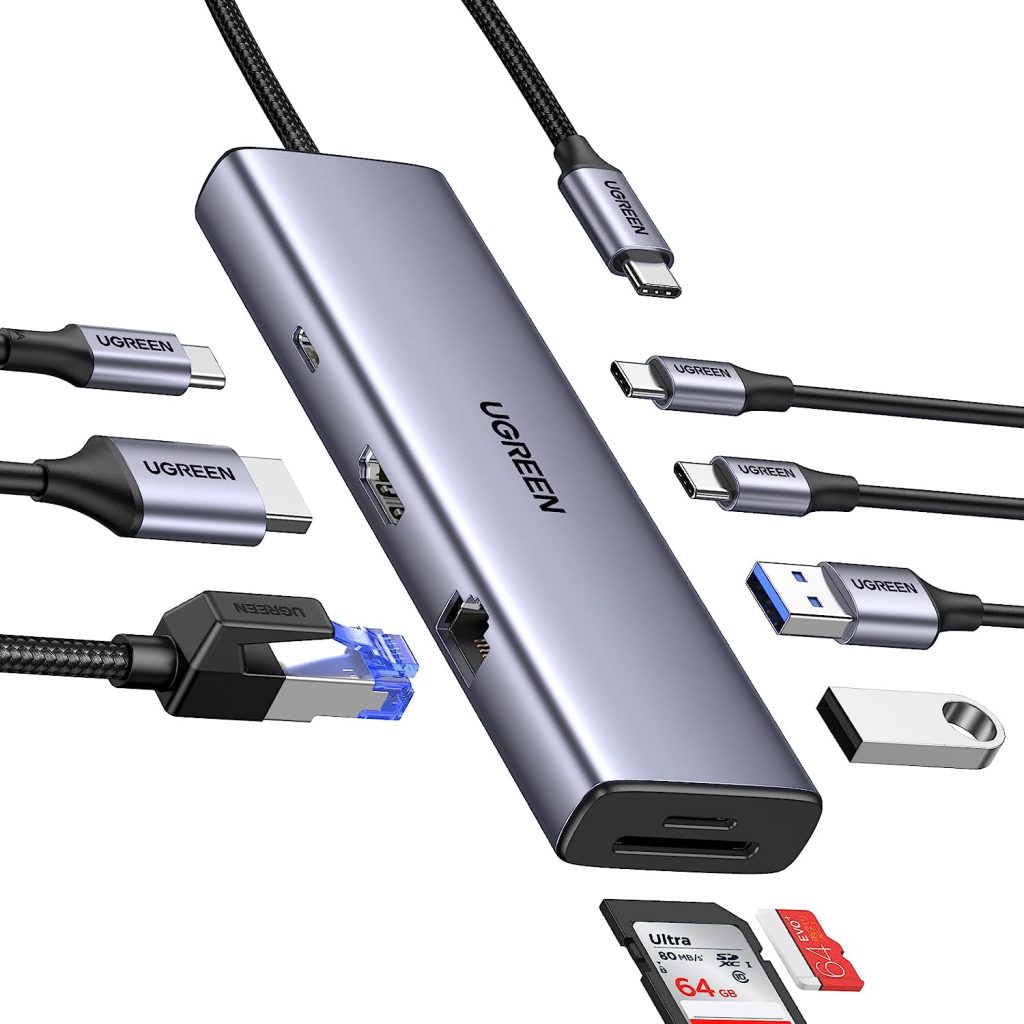 Hub USB Type C 9 in 1 to HDMI, 2 USB 3.0, 2 USB C, Lan RJ45, SD/TF, PD 100W Ugreen 15375