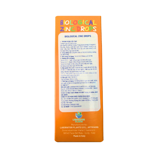 Kẽm Sinh Học Biological Zinc Drops Laboratori Plants Italy Chai 30ml - Bổ Sung Kẽm Hỗ Trợ Tăng Cường Sức Đề Kháng Và Cải Thiện Biếng Ăn