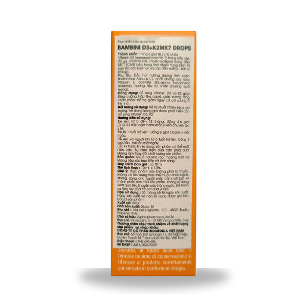 Hỗ trợ Xương Răng Chắc Khỏe - Bambini D3+K2MK7 Drops, Tăng Cường Miễn Dịch cho Trẻ Sơ Sinh và Trẻ Nhỏ