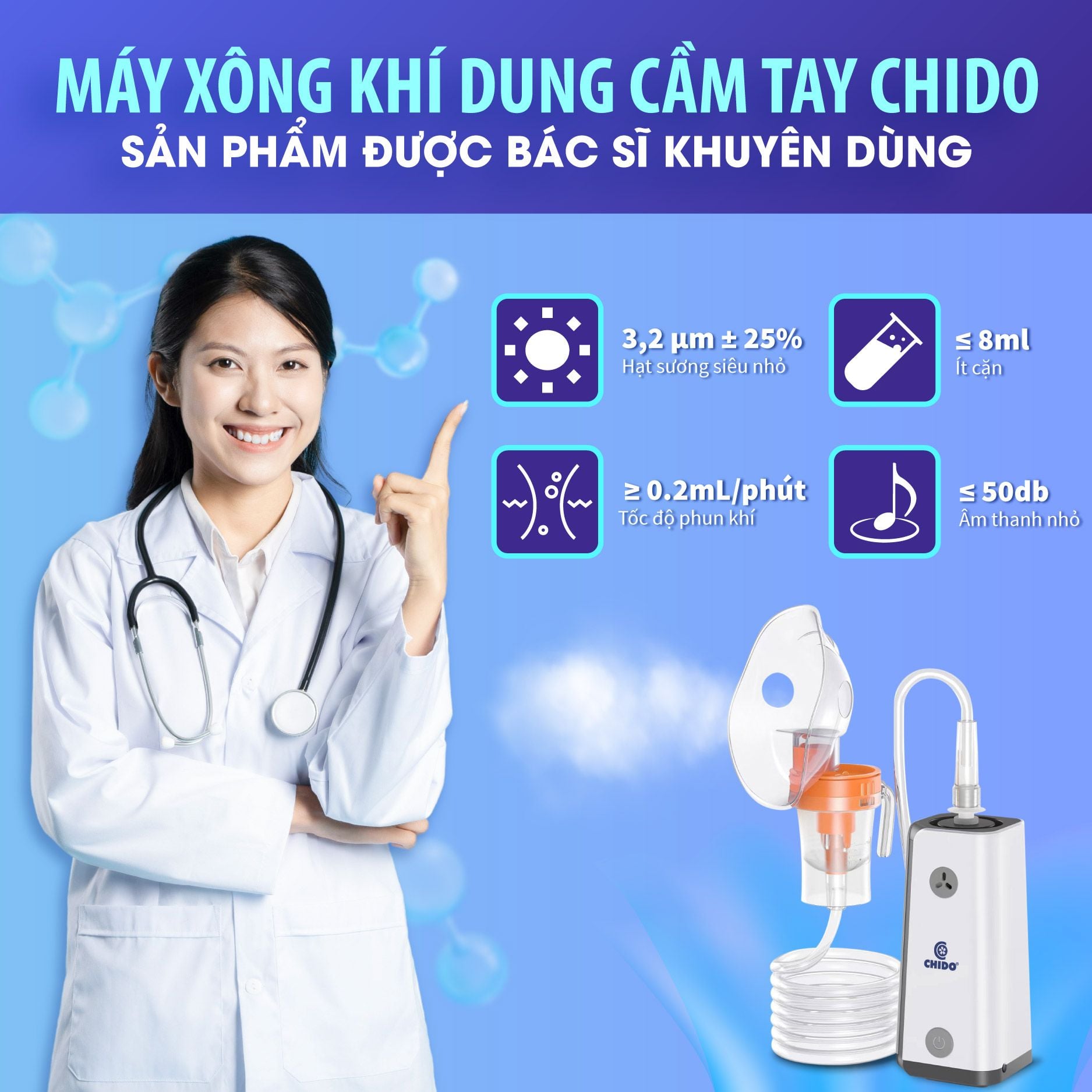 Máy xông khí dung CHIDO cầm tay - phiên bản mới CNB69026 - pin sạc