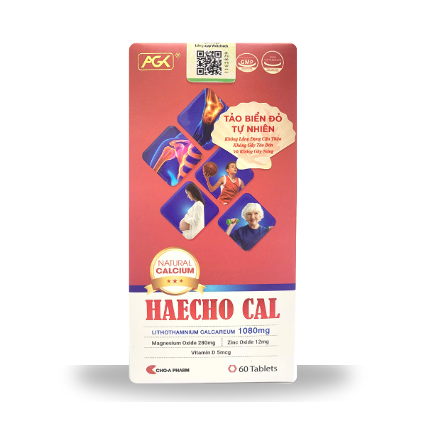 Haecho Cal Bổ Sung Canxi Hữu Cơ Từ Tảo Biển Đỏ, Giúp Xương Răng Chắc Khỏe, Hỗ Trợ Phát Triển Chiều Cao, Giảm Loãng Xương Hộp 60 Viên (Hàn Quốc)