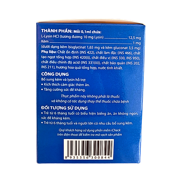 Kẽm hữu cơ NovoZinc Plus 20 tép x 0.5ml – Bổ sung kẽm và L-Lysine, kích thích thèm ăn trẻ