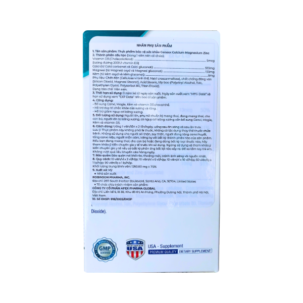 Thực phẩm bảo vệ sức khỏe Genexx Calcium Magnesium Zinc - Sản phẩm bổ sung canxi, magie, kẽm và Vitamin D3 hỗ trợ xương khớp (Hộp 60 viên)