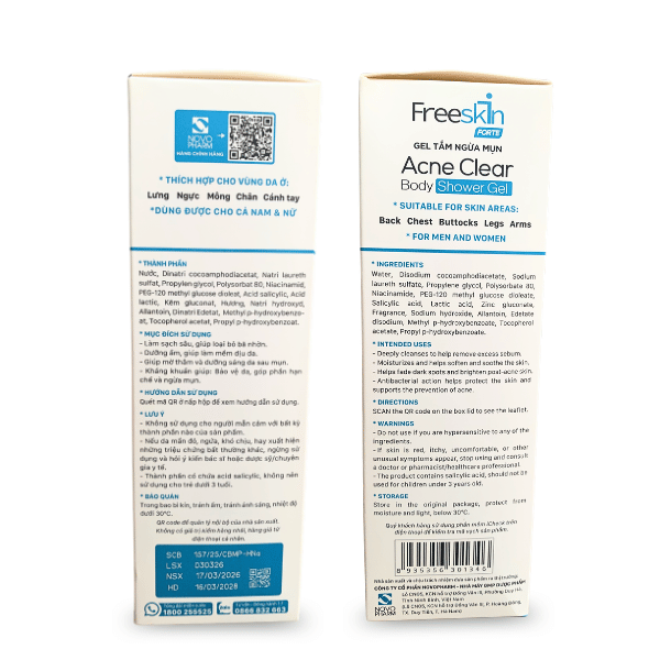 Gel Tắm Ngừa Mụn Cơ Thể Freeskin Acne Clear Body Shower Gel - Chứa Salicylic Acid & Niacinamide (250ml)