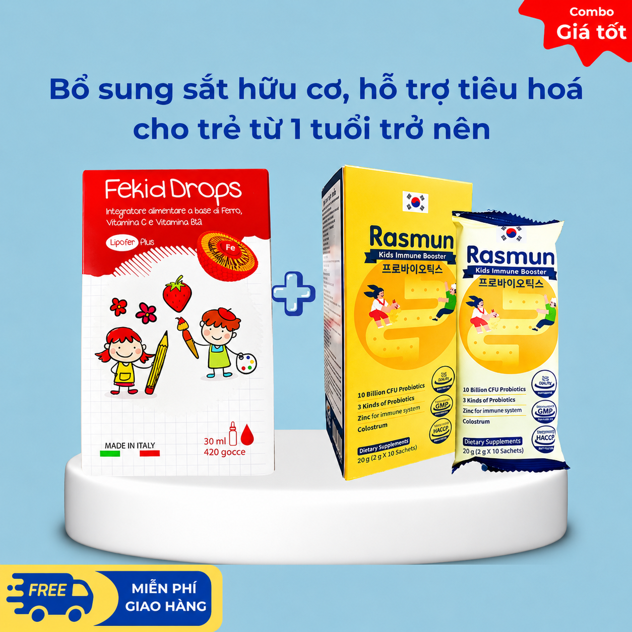 Combo bổ sung sắt hữu cơ, hỗ trợ tiêu hoá cho trẻ từ 1 tuổi trở nên