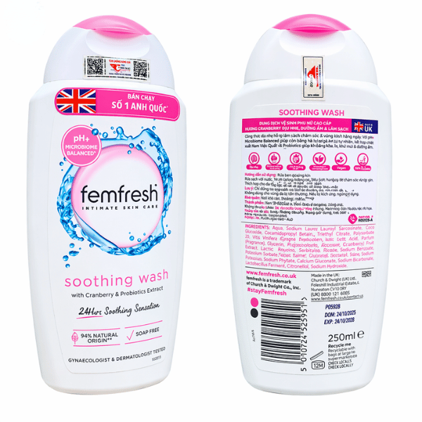 Dung Dịch Vệ Sinh Phụ Nữ Femfresh Soothing Wash Cân Bằng pH Và Bổ Sung Probiotics 250ml