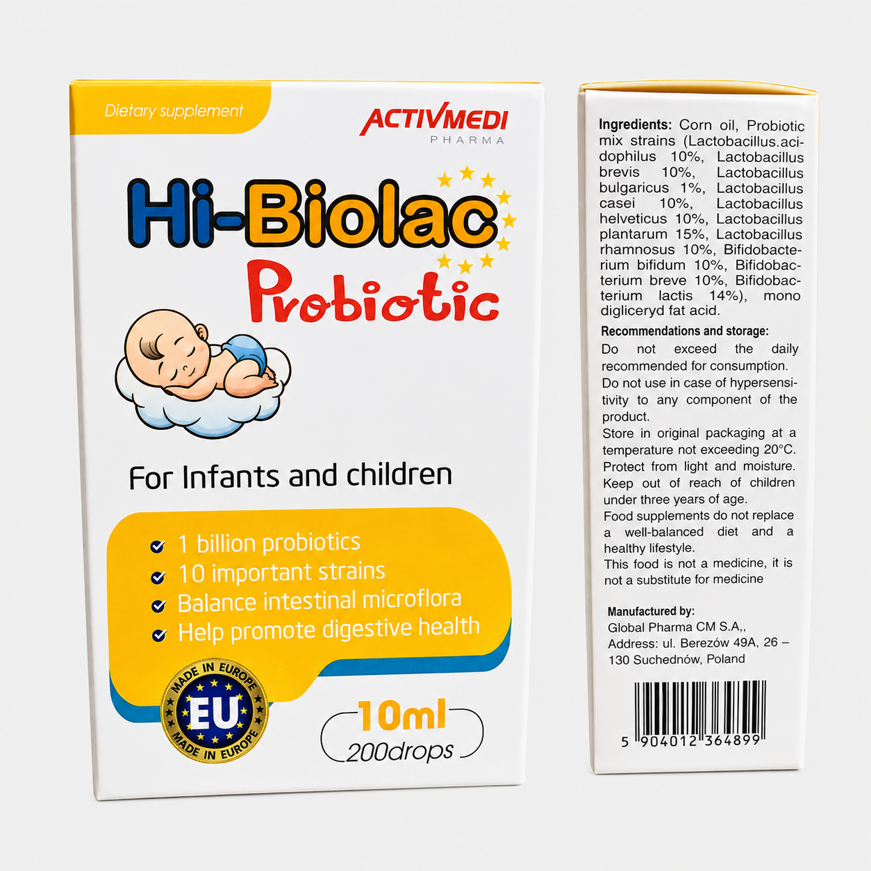Hi-Biolac Probiotic men vi sinh 10 chủng 1 tỷ CFU hỗ trợ cân bằng hệ vi sinh đường ruột cho trẻ em và người lớn lọ 10 ml
