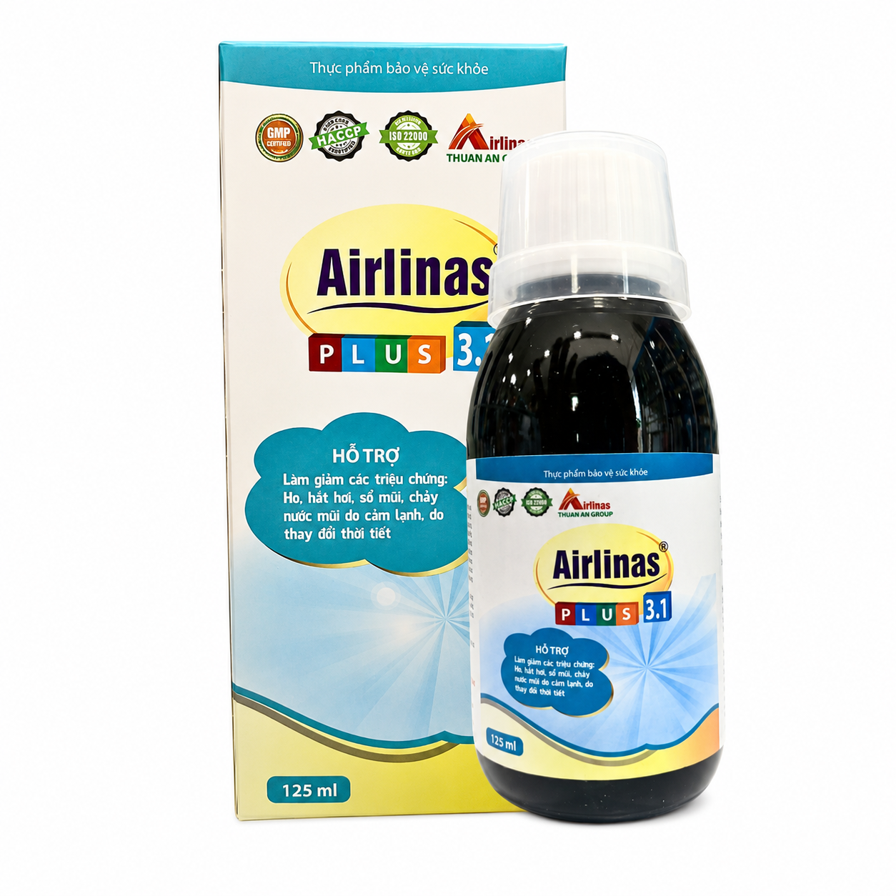 Siro ho Airlinas Plus 3.1 125ml hỗ trợ giảm ho, hắt hơi, sổ mũi, chảy nước mũi do cảm lạnh và thay đổi thời tiết
