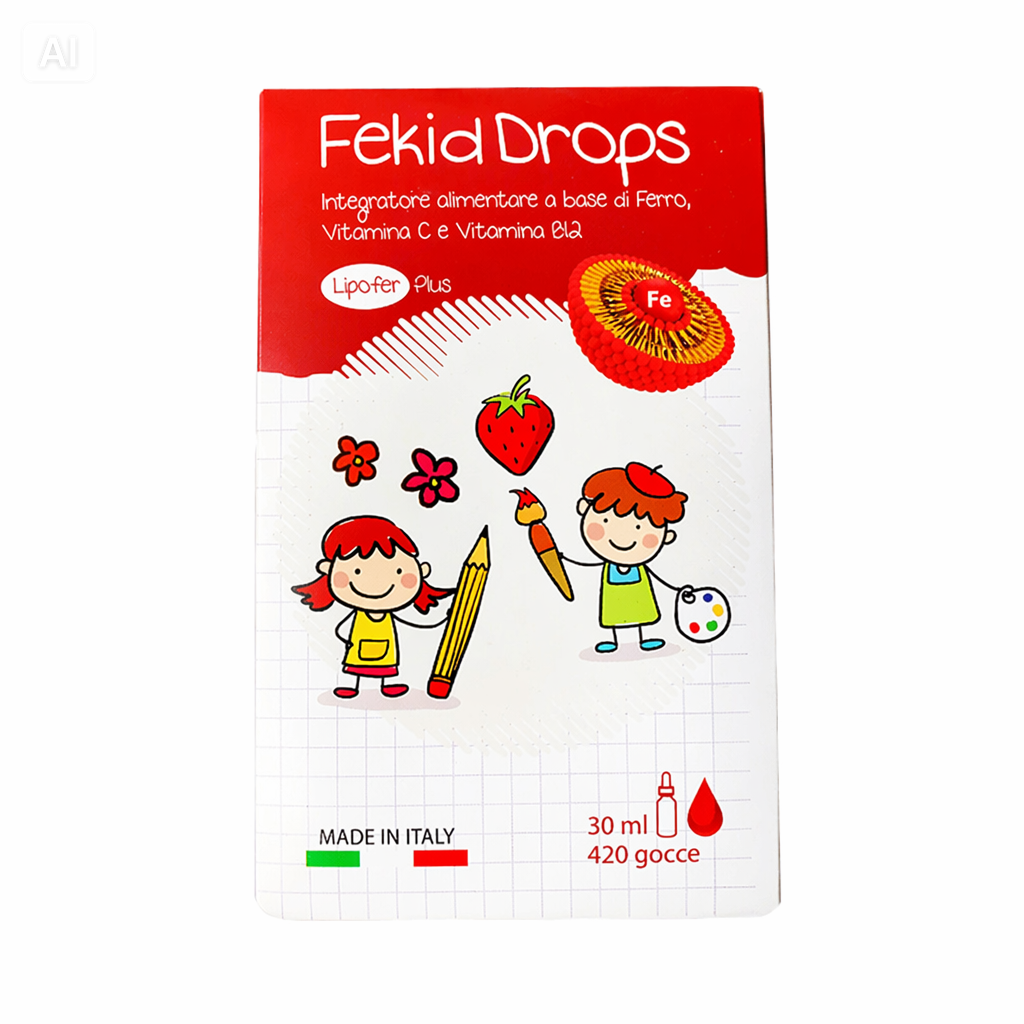 Sắt hữu cơ nhỏ giọt FEKID DROPS nhập khẩu Ý, bổ sung Lipofer và Vitamin C hỗ trợ tạo máu cho bé (Chai 30ml)