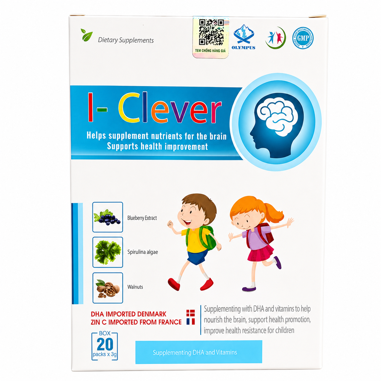 Cốm Thảo Dược I-CLEVER (Hộp 20 Gói x 3g) - Bổ Sung DHA Đan Mạch, Tảo Spirulina Giúp Bổ Não, Tăng Cường Trí Thông Minh Và Sức Đề Kháng Cho Trẻ