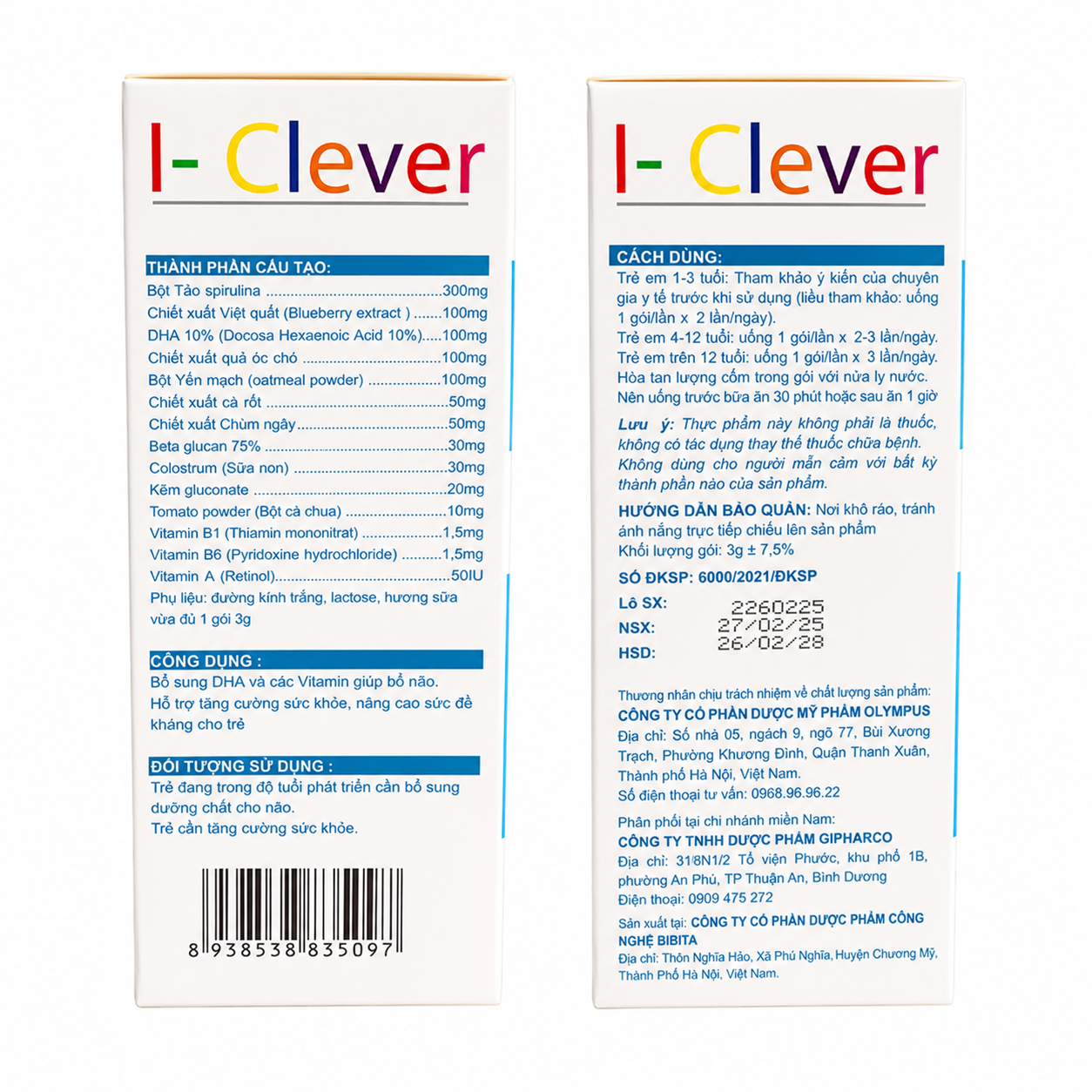 Cốm Thảo Dược I-CLEVER (Hộp 20 Gói x 3g) - Bổ Sung DHA Đan Mạch, Tảo Spirulina Giúp Bổ Não, Tăng Cường Trí Thông Minh Và Sức Đề Kháng Cho Trẻ