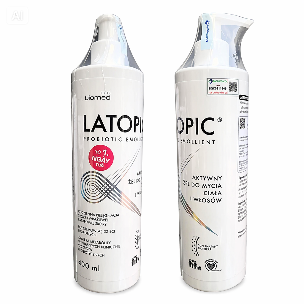 Gel Tắm Gội Cân Bằng Vi Sinh Latopic Probiotic Emollient Active Body And Hair Wash Dành Cho Da Khô, Viêm Cơ Địa (400ml)