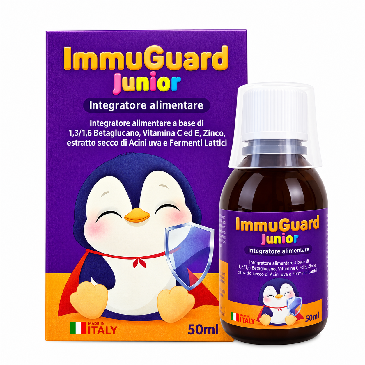 Immuguard Junior 50ml – Thực phẩm bảo vệ sức khỏe bổ sung Beta-glucan, lợi khuẩn, vitamin C, vitamin E và kẽm, hỗ trợ tăng cường sức đề kháng, tiêu hóa và ăn ngon