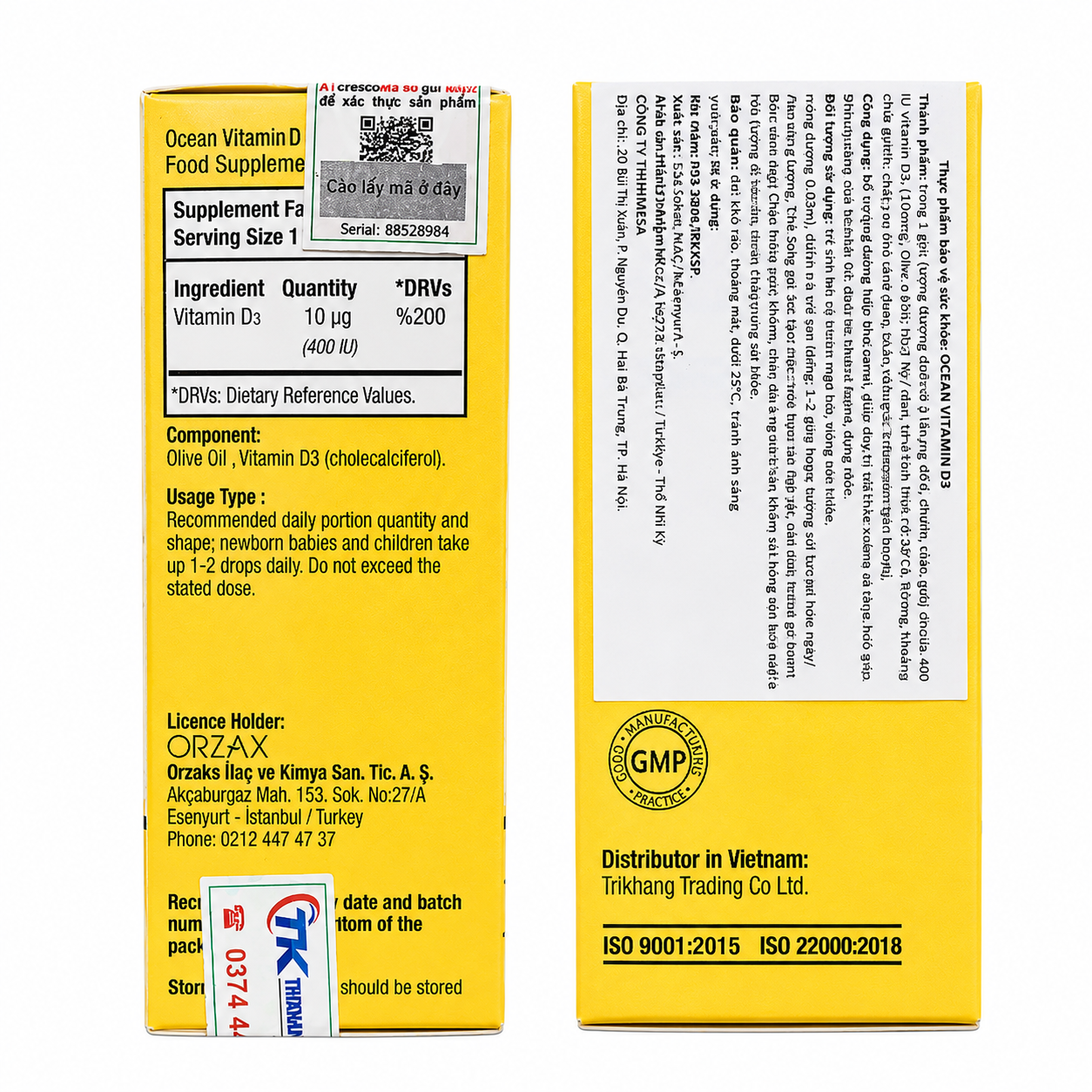Ocean Vitamin D3 400 IU Orzax dạng xịt uống 20 ml hỗ trợ bổ sung vitamin D3, tăng hấp thu canxi, duy trì xương răng cho trẻ sơ sinh và trẻ nhỏ