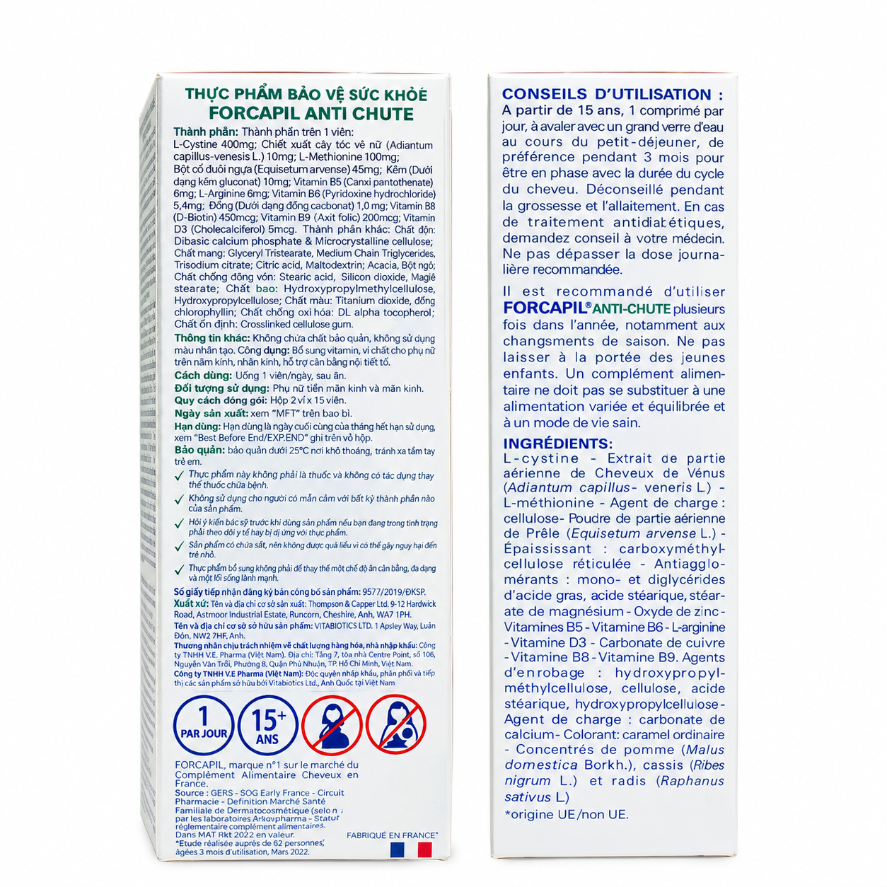 Forcapil Anti Chute – Thực phẩm bảo vệ sức khỏe hỗ trợ tóc chắc khỏe, giảm nguy cơ rụng tóc | Hộp 30 viên
