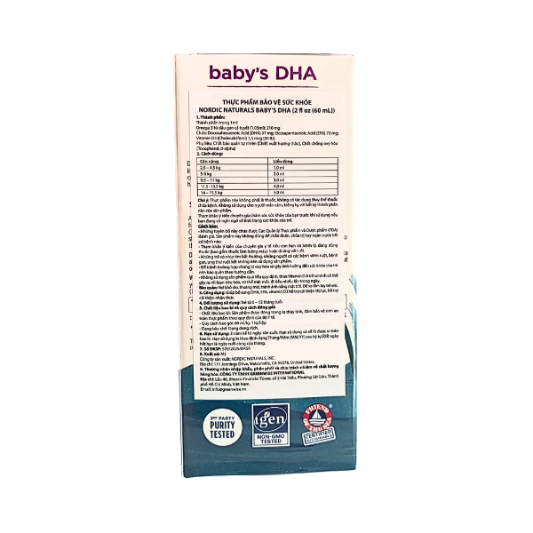 Nordic Naturals Baby's DHA 60ml – Dầu cá DHA cho trẻ sơ sinh, bổ sung DHA, EPA và Vitamin D3 hỗ trợ phát triển não bộ, thị giác và hệ thần kinh