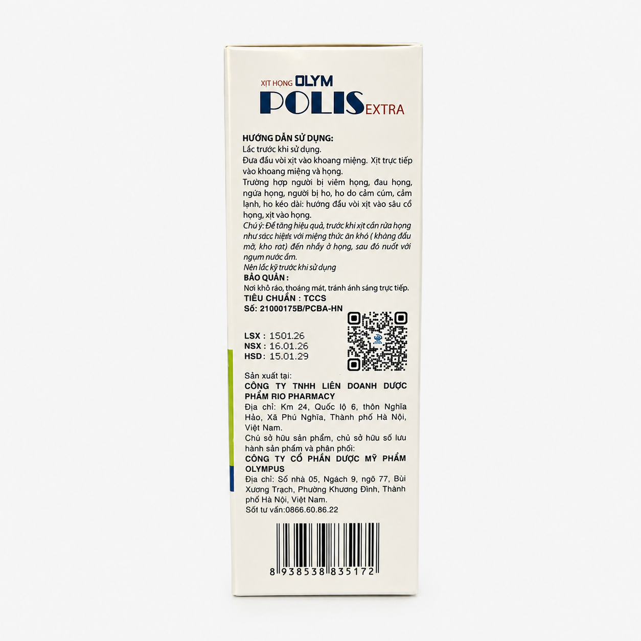 Xịt họng Olym Polis Extra 30ml hỗ trợ làm sạch khoang miệng, dịu họng, giảm ho rát họng và hỗ trợ phòng ngừa viêm đường hô hấp trên